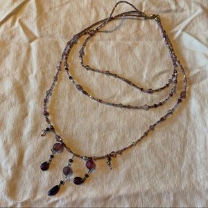 Purple glass beaded necklace